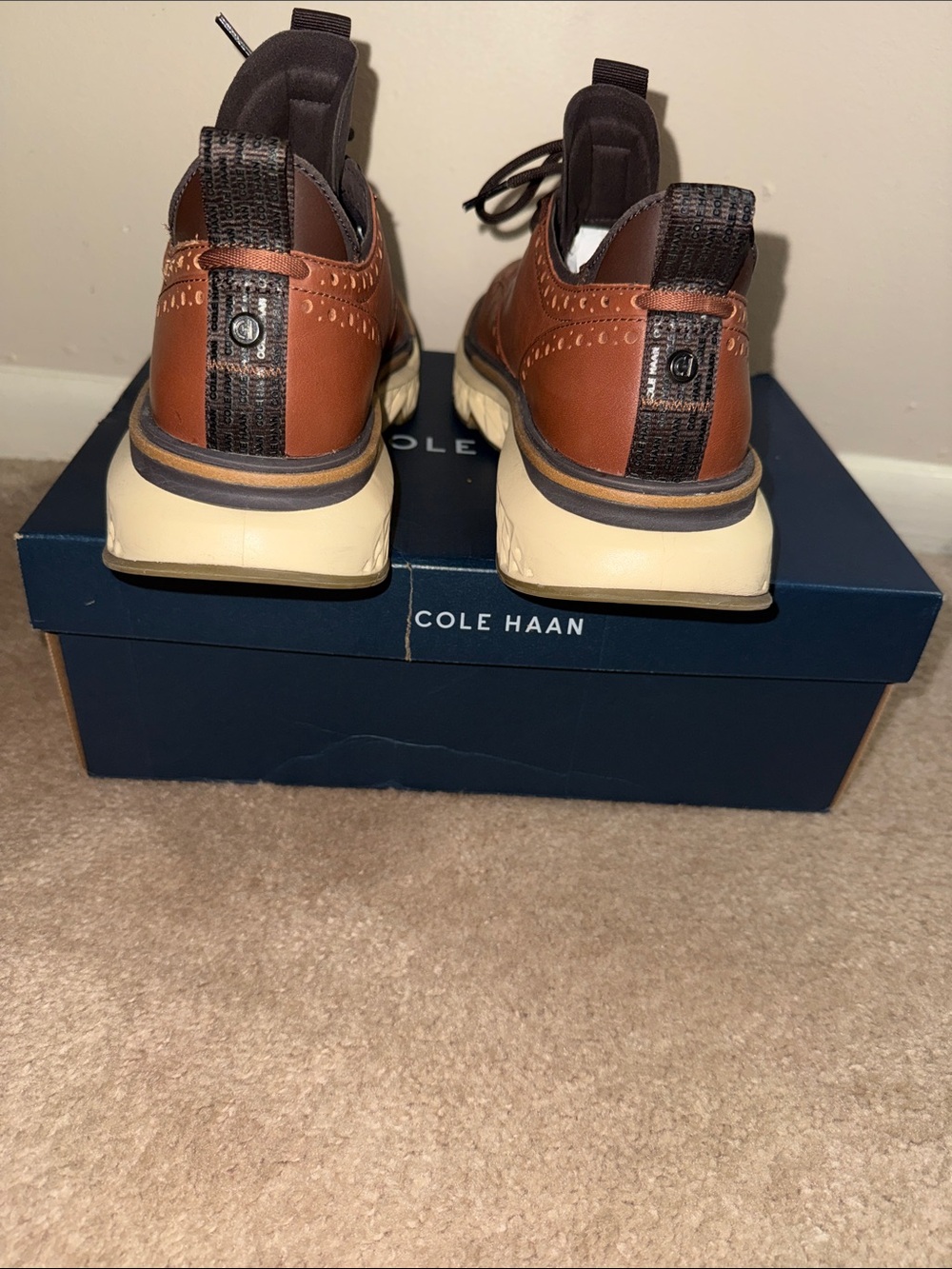 Cole Haan Men’s Brown Leather Wingtip Sneakers with Cream Sole - Picture 3 of 7